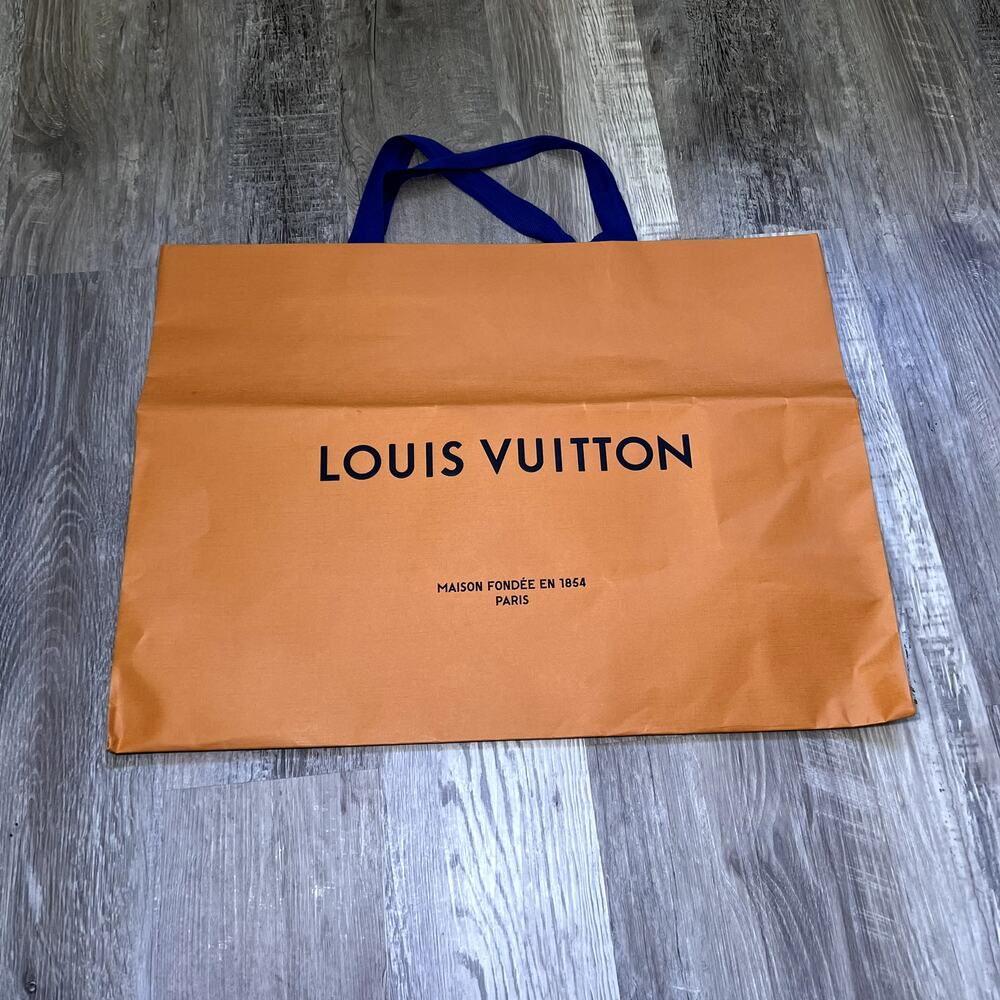 LOUIS VUITTON Authentic Large Orange Shopping Gift Bag Blue Handle